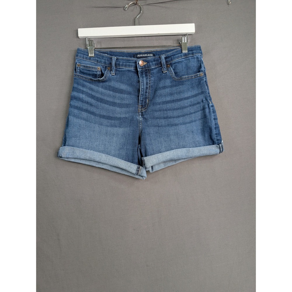 Calvin Klein Jeans Womens Blue Denim Cuffed Hem Mid Rise Jean Shorts Size 8